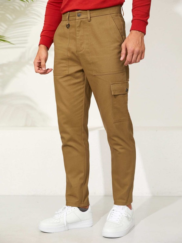 Men Slant Pocket Zipper Fly Straight Leg Pants