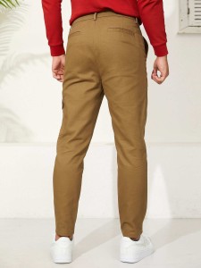 Men Slant Pocket Zipper Fly Straight Leg Pants