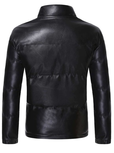 Men Solid Zip Up PU Coat