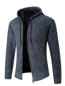 Men Space Dye Drawstring Hooded Cardigan