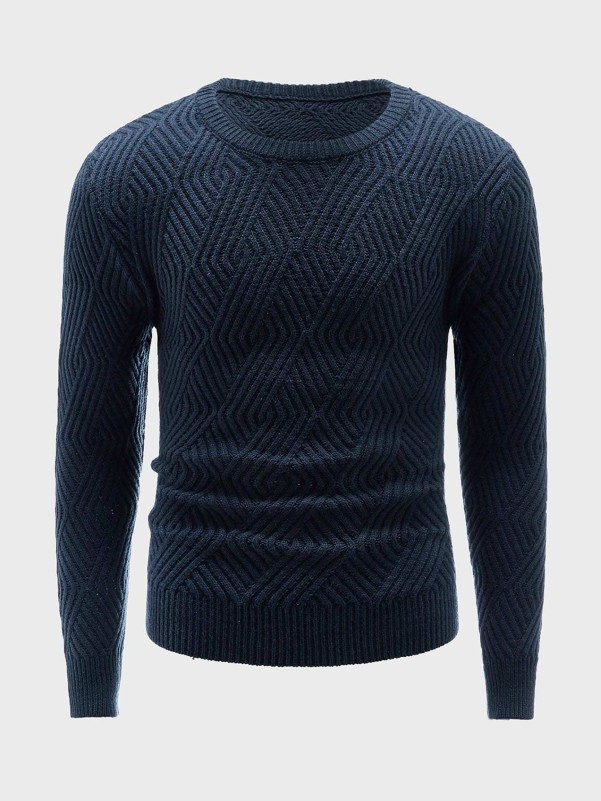 Men Textured Knit Crew Neck Sweater