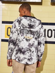 Men Tie Dye Letter Graphic Drawstring Hooded Jacket