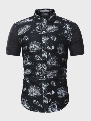 Men Tropical & Conch Print Shirt