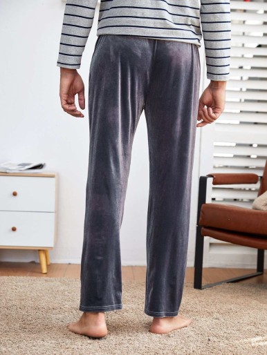 Men Velvet Solid Sleep Pants