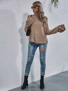 Mock Neck Bell Sleeve Solid Sweater