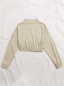 Mock Neck Drop Shoulder Letter Patched Crop Pullover