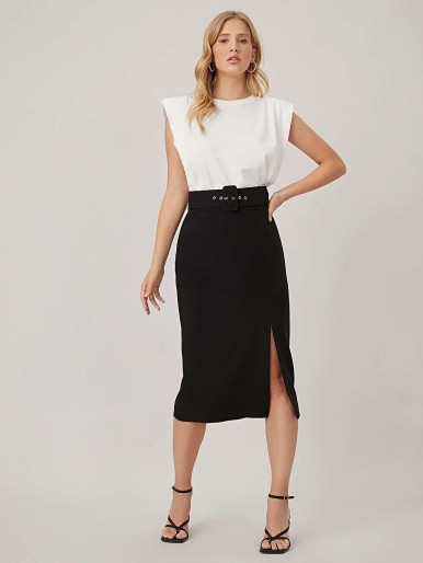 MOTF PREMIUM SPANDEX BUCKLE BELTED SLIT SKIRT