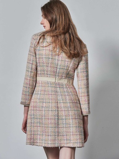 MOTF PREMIUM TWEED FITTED BUTTON FRONT DRESS