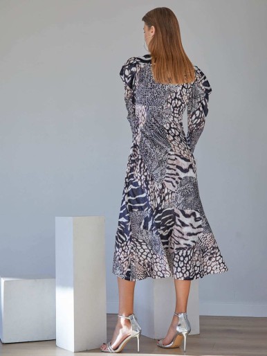 MOTF PREMIUM VELVET MIXED ANIMAL PRINT RUCHED DRESS