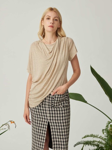 MOTF PREMIUM WOOL BLEND DRAPED ASYMMETRICAL T-SHIRT