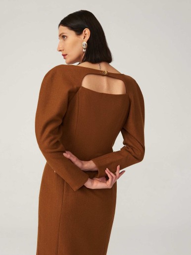 MOTF PREMIUM WOOL-BLEND FITTED GIGOT SLEEVE DRESS