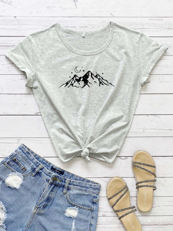 Mountain And Moon Print Tee