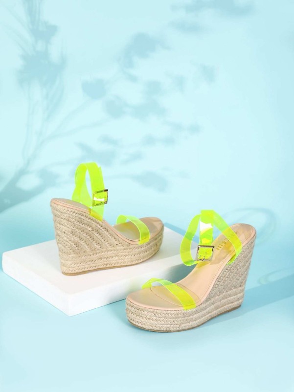 Neon Clear Open Toe Espadrilles Wedges