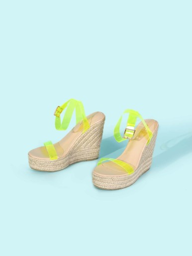 Neon Clear Open Toe Espadrilles Wedges