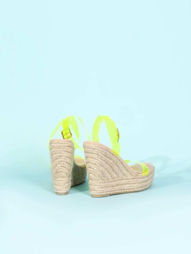 Neon Clear Open Toe Espadrilles Wedges