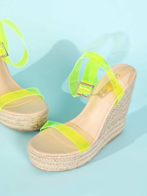 Neon Clear Open Toe Espadrilles Wedges