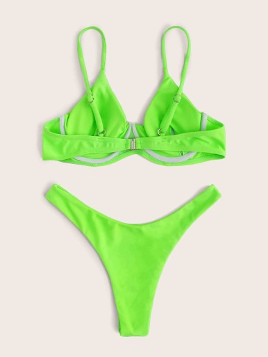 Neon Green Underwire High Cut Bikini Swimsuit