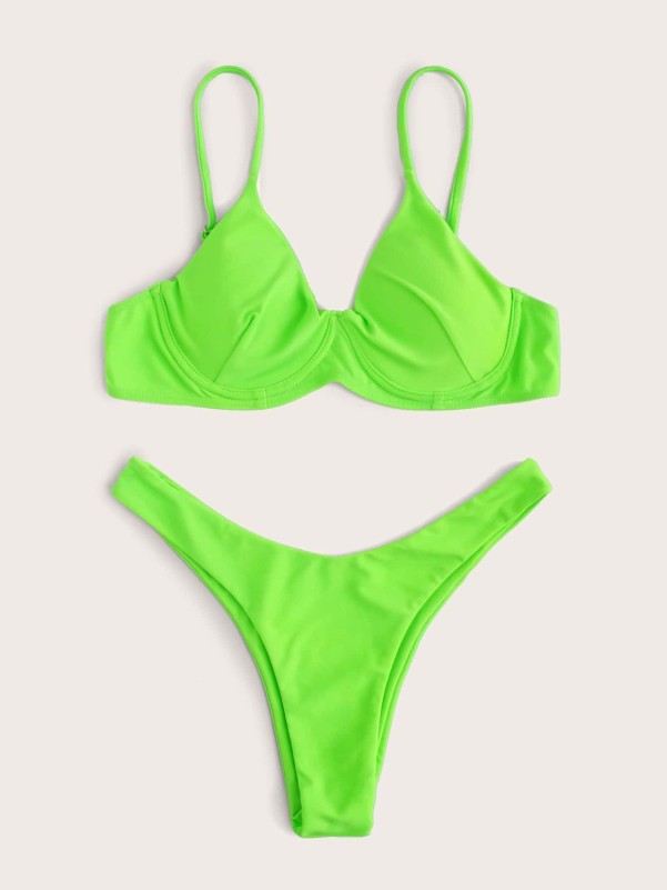 Neon Green Underwire High Cut Bikini Swimsuit