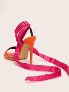 Neon Hot Pink Tie Leg Stiletto Heeled Sandals