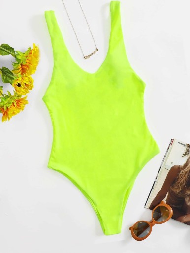 Neon Lime Open Back One Piece Swimsuit