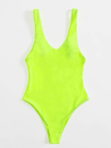 Neon Lime Open Back One Piece Swimsuit