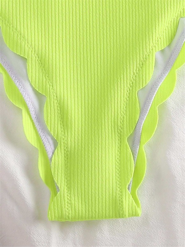 Neon Lime Rib Scallop Trim One Piece Swimsuit