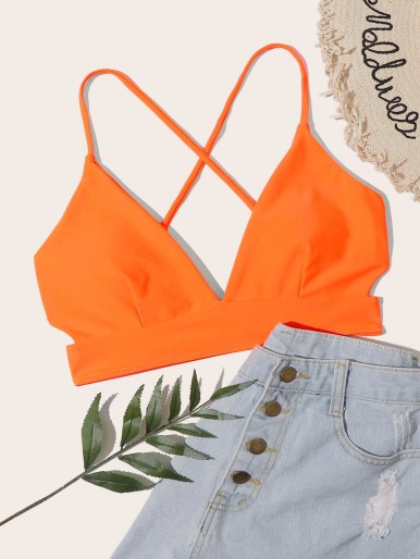 Neon Orange Criss Cross Bikini Top