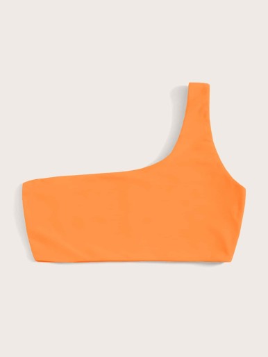 Neon Orange One Shoulder Bikini Top