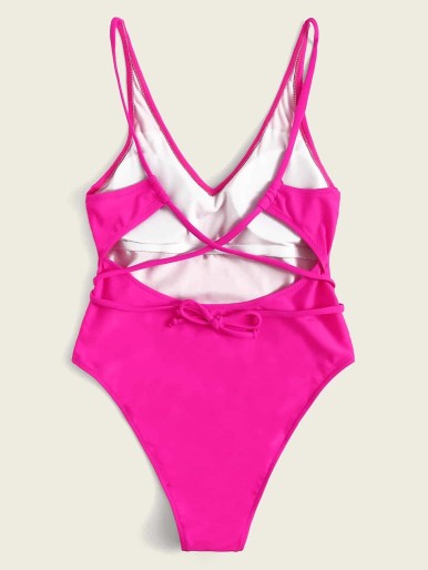 Neon Pink Criss Cross One Piece Swimsuit