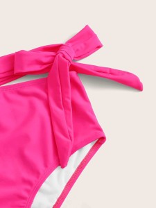 Neon Pink One Shoulder High Waisted Bikini Swimsuit