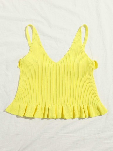 Neon Yellow Ruffle Hem Knit Top