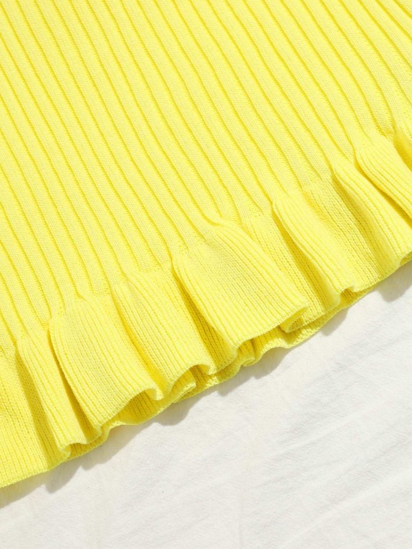 Neon Yellow Ruffle Hem Knit Top