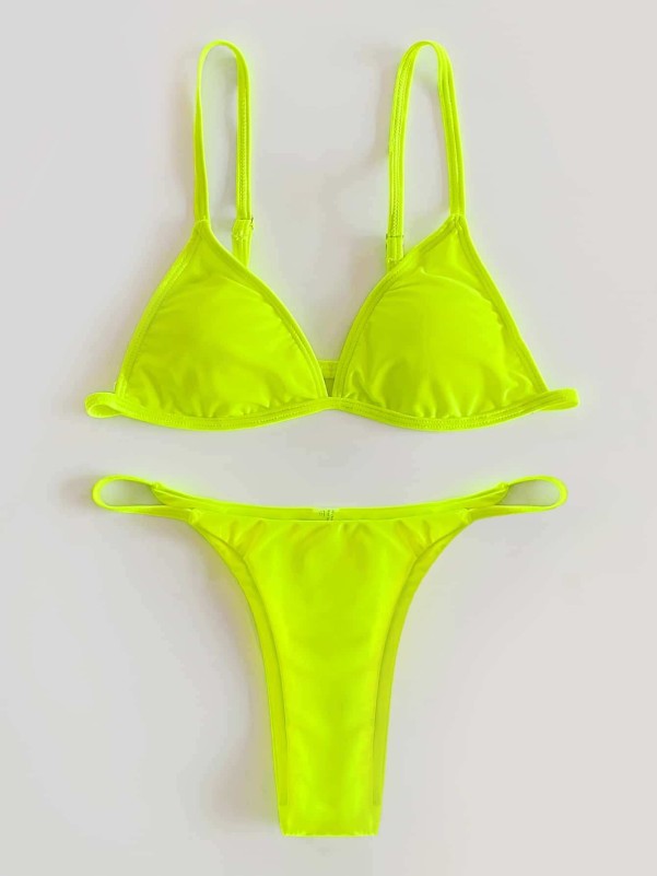 Neon Yellow Triangle Thong Bikini Swimsuit