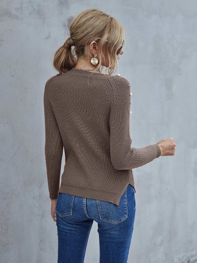 Pearls Detail Raglan Sleeve Sweater