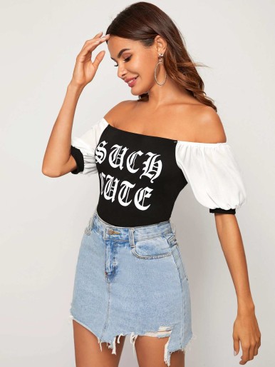 Off Shoulder Letter Graphic T-shirt