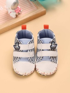 Baby Boys Striped Hook-and-loop Fastener Strap Sneakers
