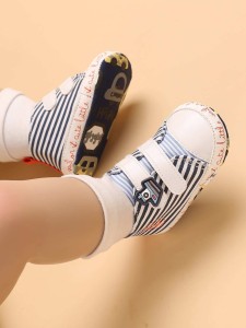 Baby Boys Striped Hook-and-loop Fastener Strap Sneakers