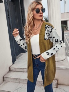 Open Front Leopard Colorblock Cardigan