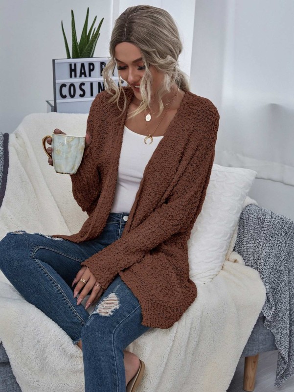 Open Front Popcorn Knit Cardigan