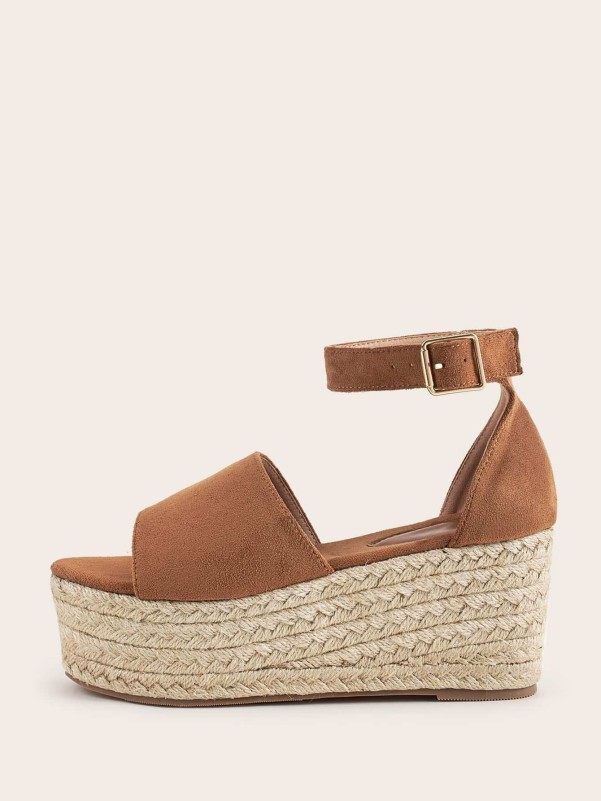 Open Toe Ankle Strap Espadrille Wedges