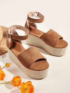 Open Toe Ankle Strap Espadrille Wedges