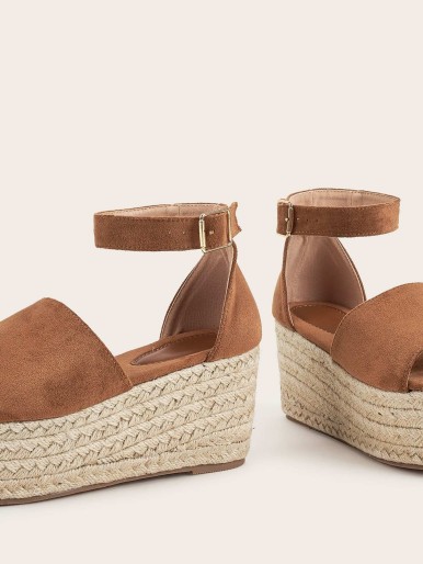 Open Toe Ankle Strap Espadrille Wedges