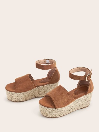 Open Toe Ankle Strap Espadrille Wedges