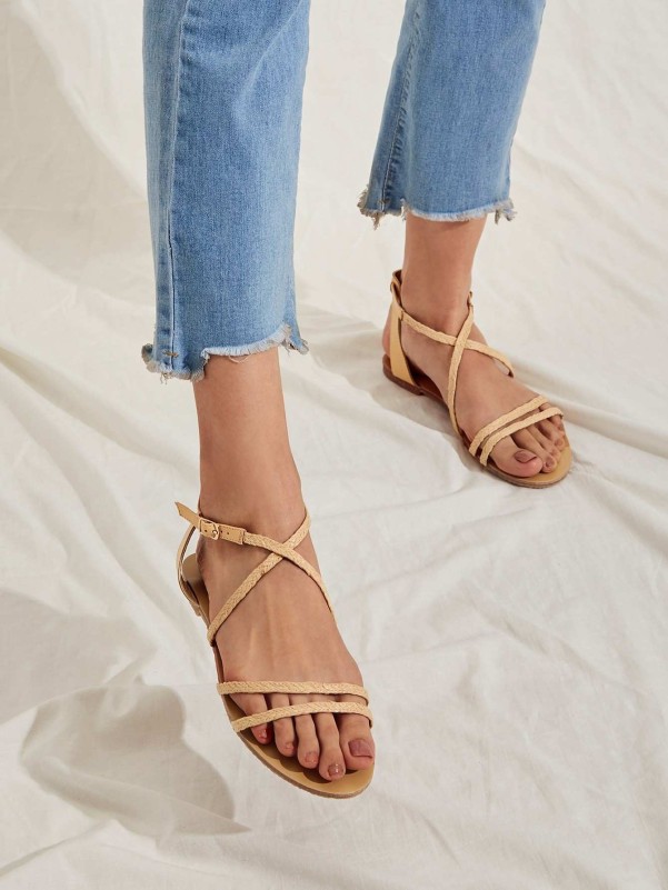 Open Toe Cross Strap Flat Sandals