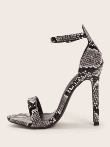 Open Toe Snakeskin Stiletto Heeled Sandals