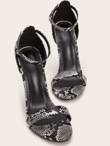 Open Toe Snakeskin Stiletto Heeled Sandals