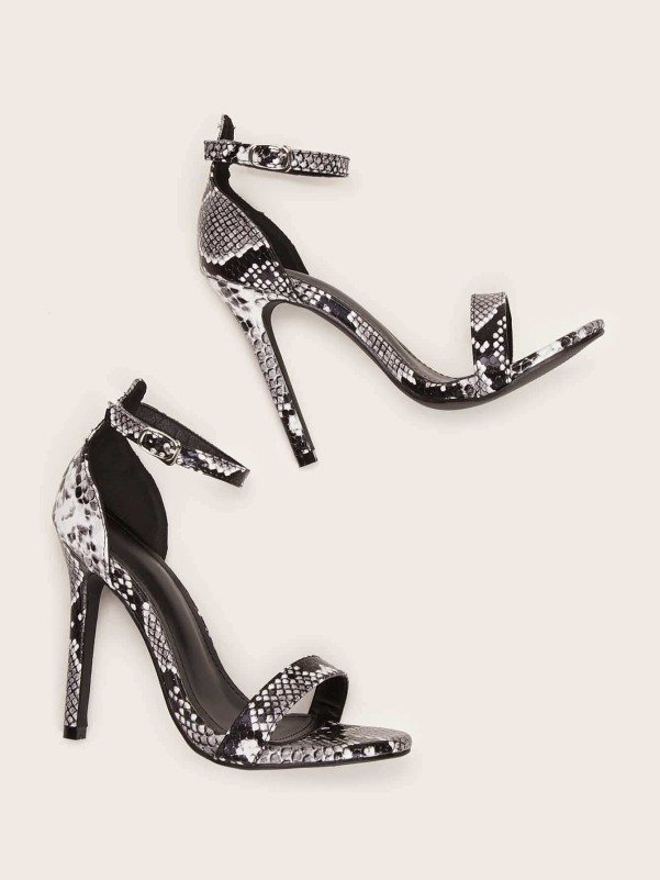 Open Toe Snakeskin Stiletto Heeled Sandals