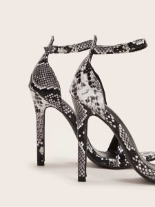 Open Toe Snakeskin Stiletto Heeled Sandals