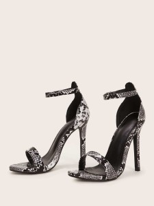 Open Toe Snakeskin Stiletto Heeled Sandals