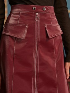 O-Ring Zip Front Faux Leather Skirt